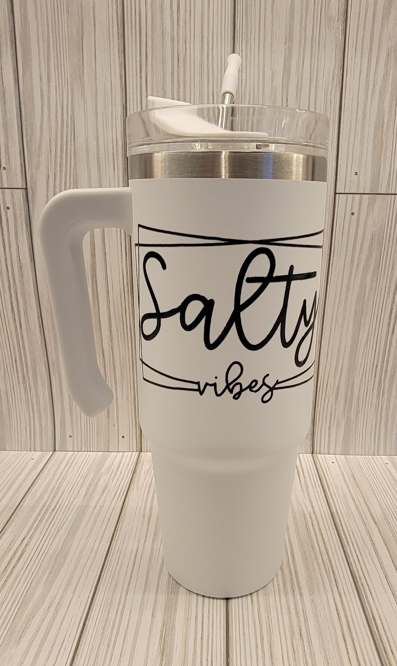 Salty Vibes Handle Tumbler 20oz- White