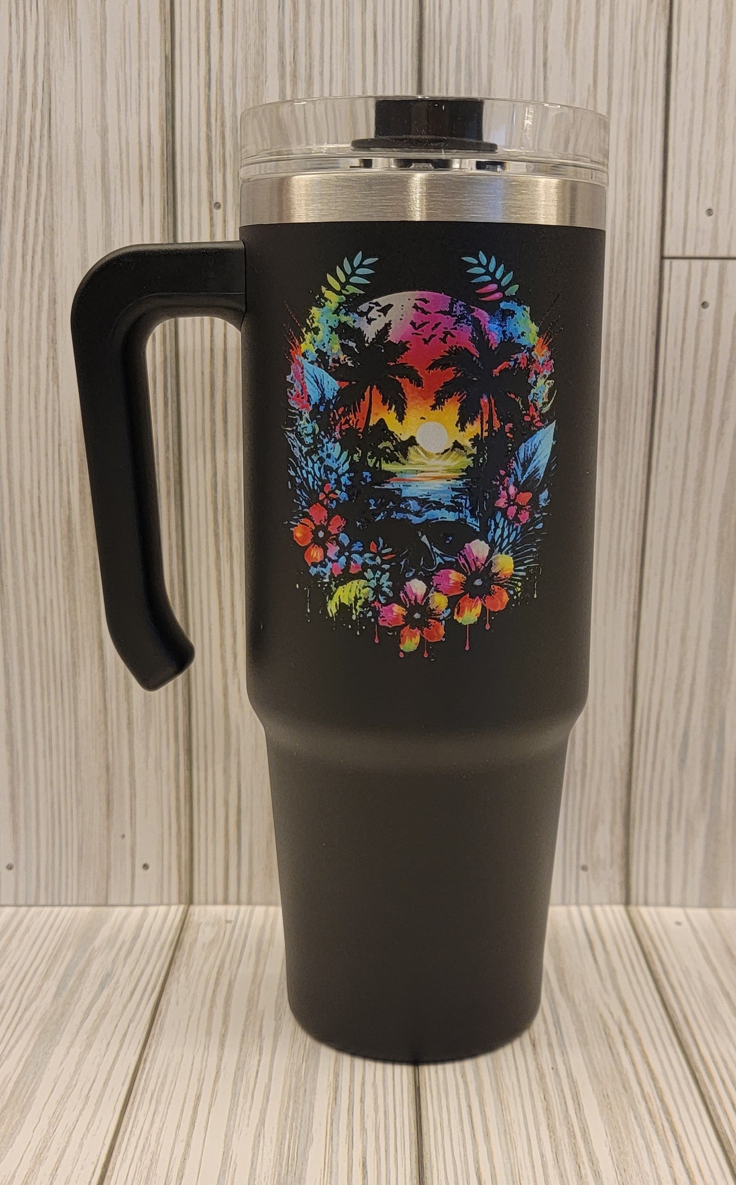 Tropical Skull Handle Tumbler 30oz- Black