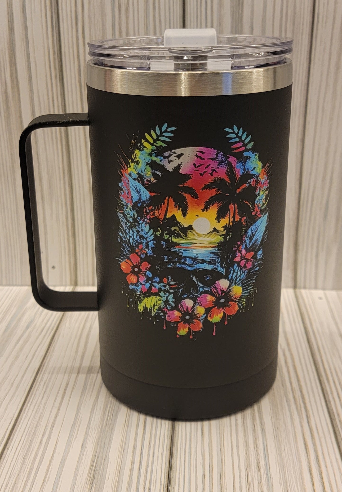 Tropical Skull Handle Tumbler 20oz- Black
