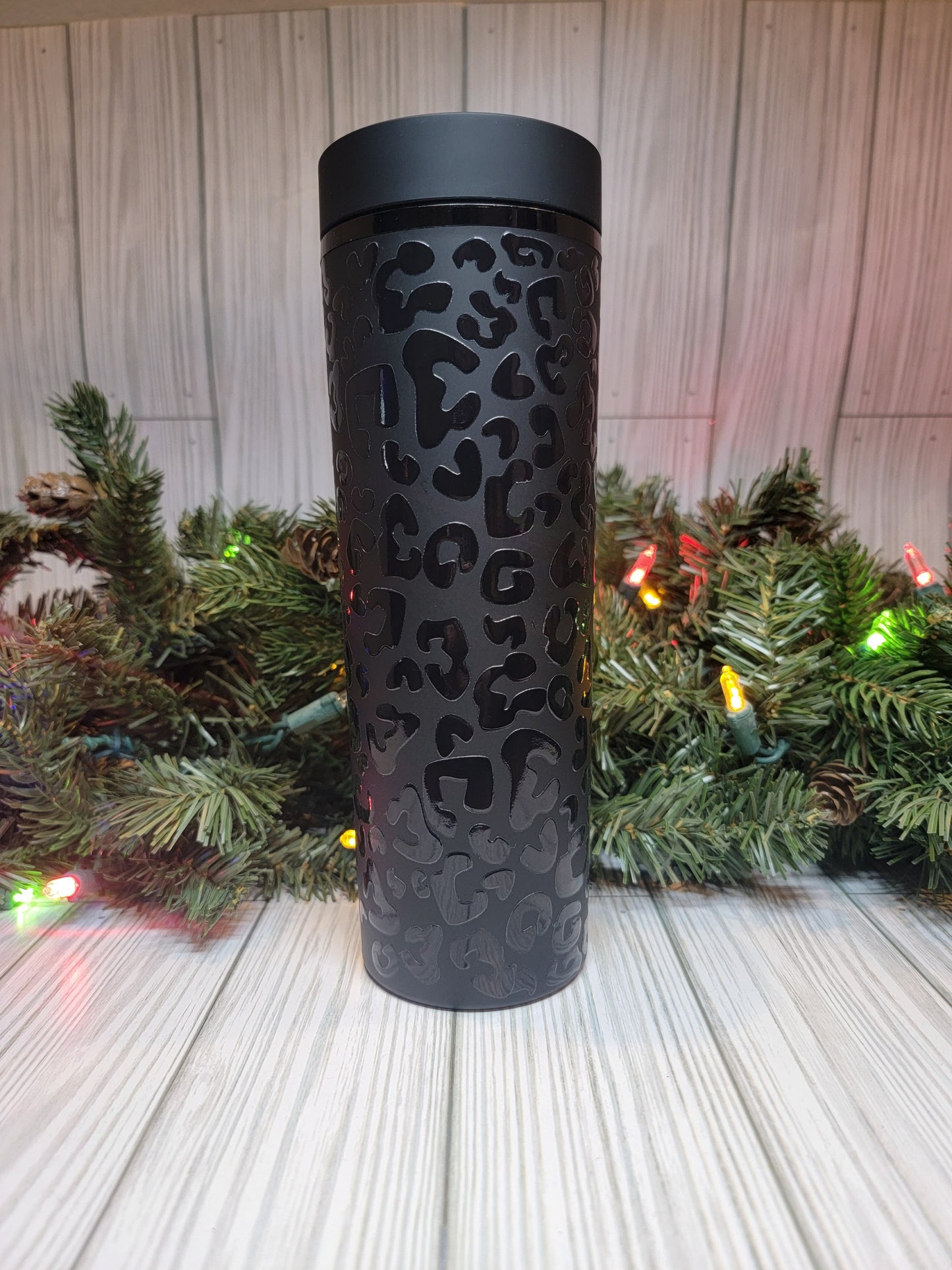 20oz Skinny Matte Black and Leopard