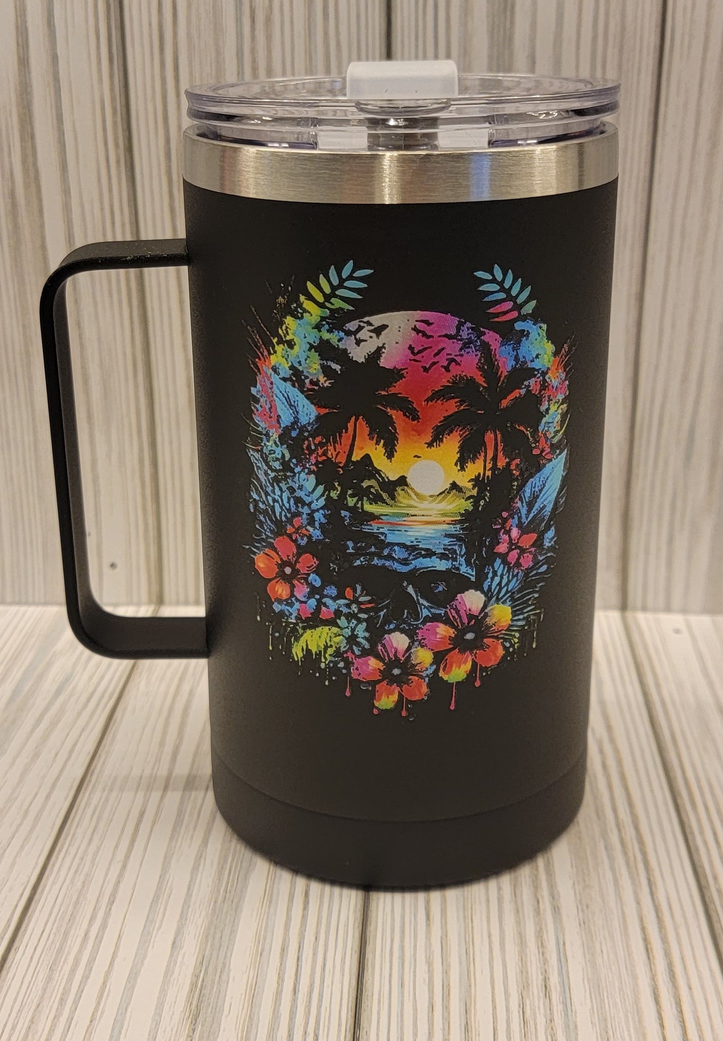 Tropical Skull Handle Tumbler 20oz- Black