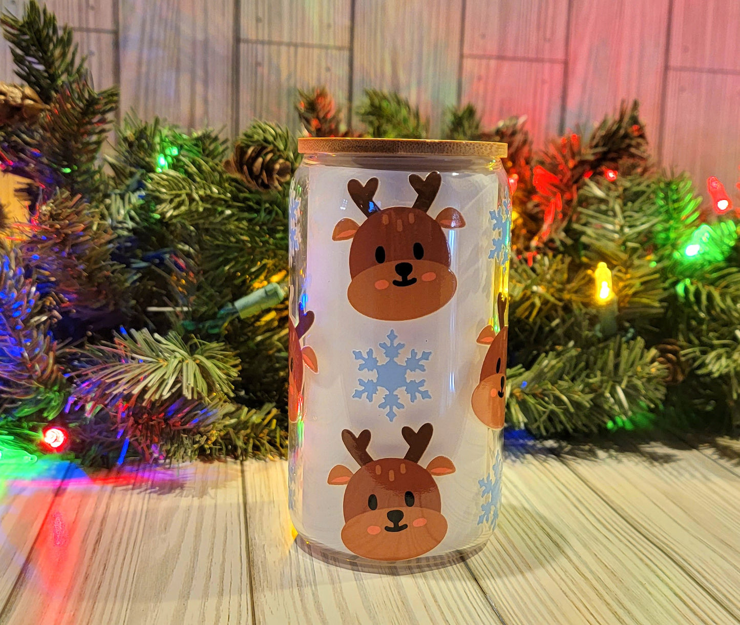 Reindeer and snowflakes  16oz  Glass