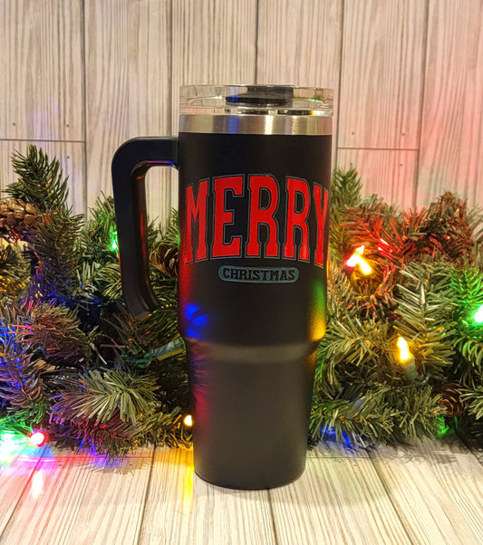 Merry Christmas Handle Tumbler 30oz- Black