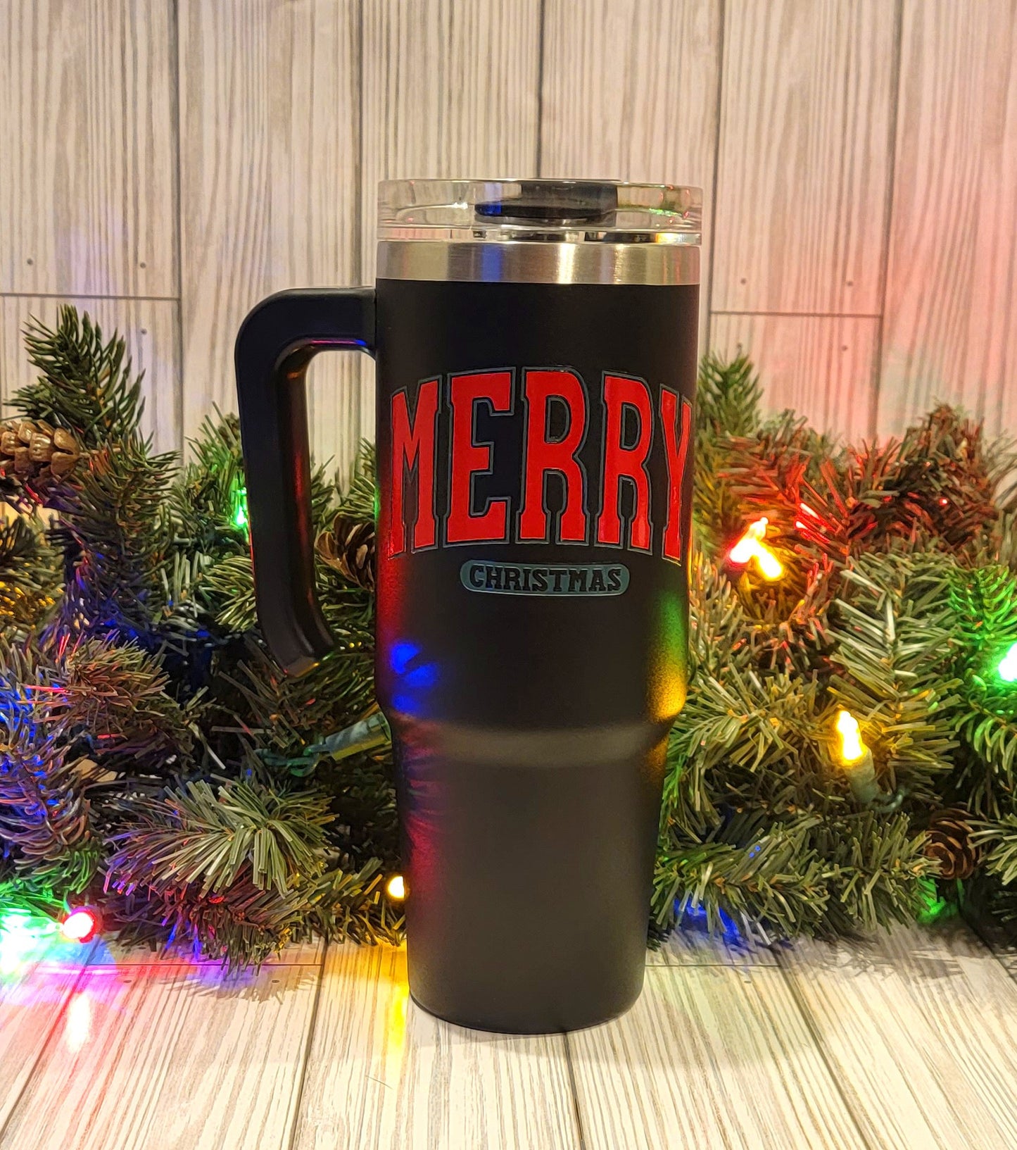 Merry Christmas Handle Tumbler 30oz- Black