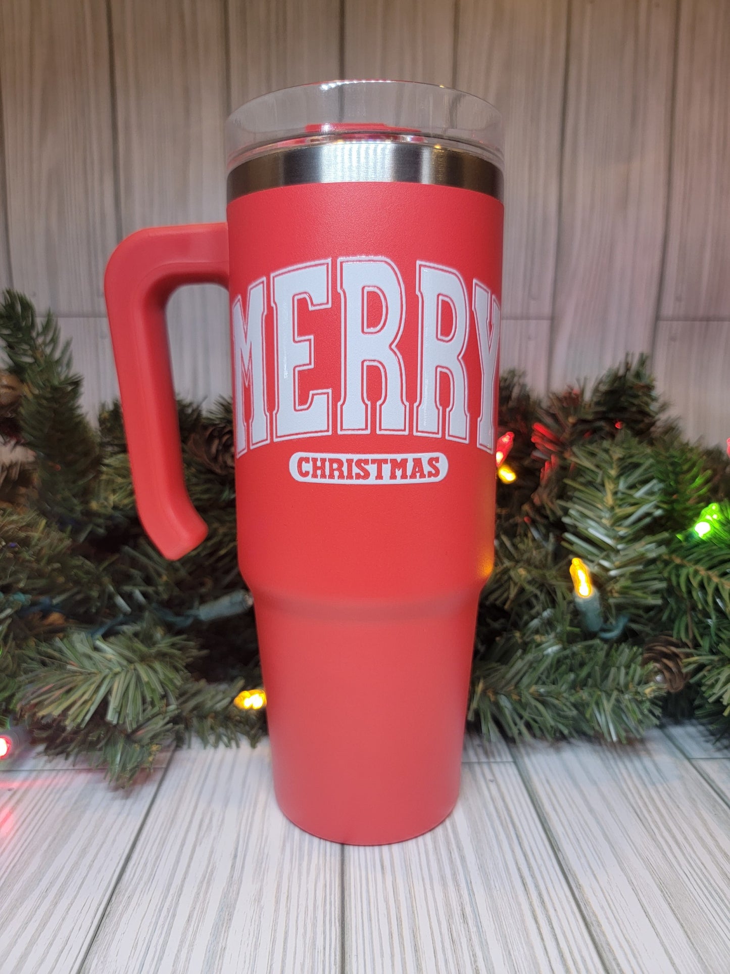 Merry Christmas Handle Tumbler 30oz- Red